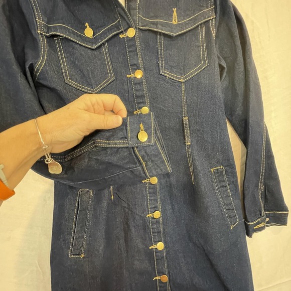 Mishan Coat Women XL Blue Denim DRESS Long Button Front Western Pockets READ - Picture 8 of 16